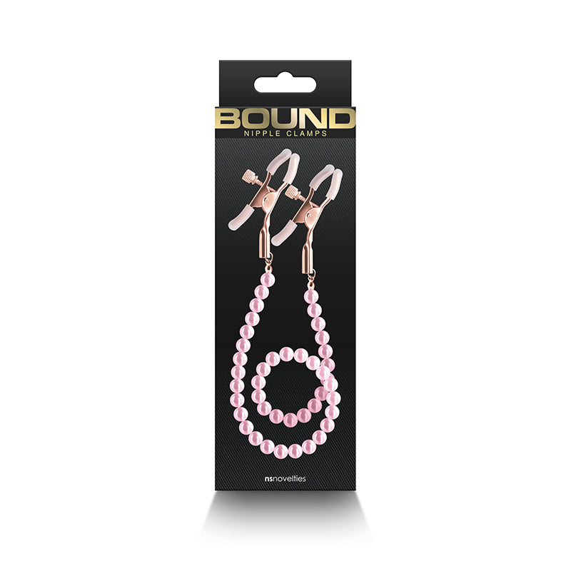 Bound DC1 Alligator Style with Pink Pearl Chain Nipple Clamps