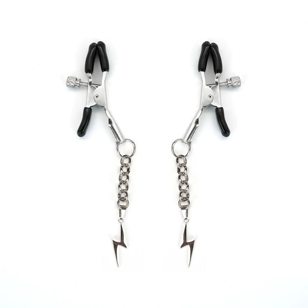 Silver Nipple Clamps with Lightning Bolts