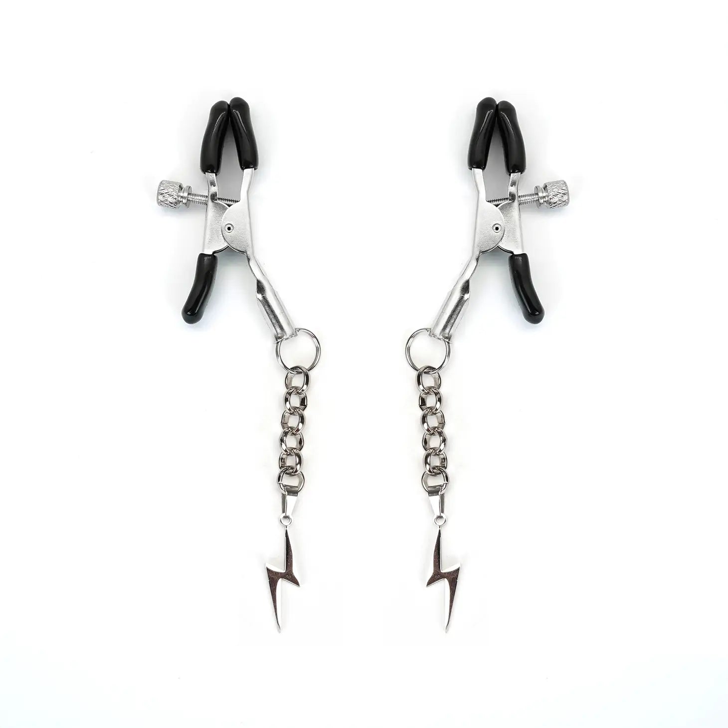 Silver Nipple Clamps with Lightning Bolts