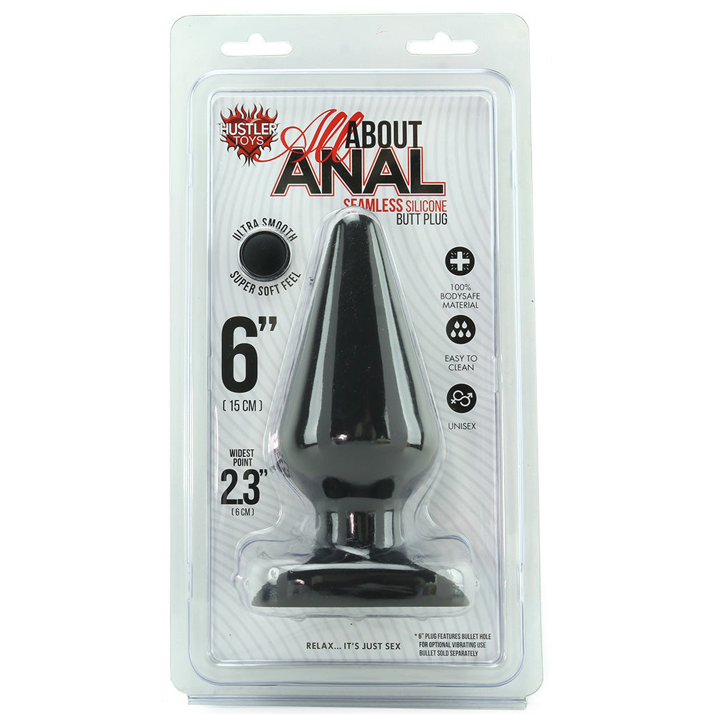All About Anal Seamless Silicone 6 Inch Butt Plug in Black