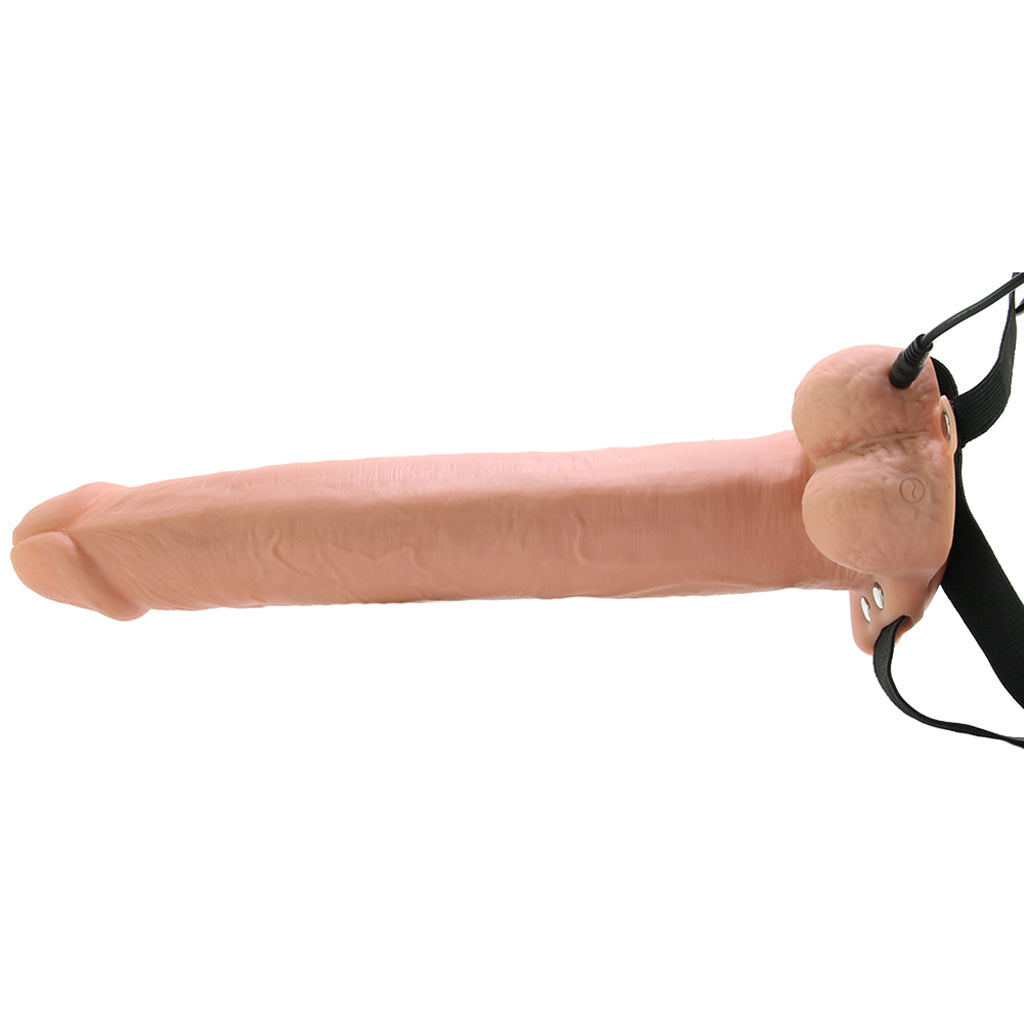 11 Inch Hollow Vibrating Strap-On with Balls in Vanilla