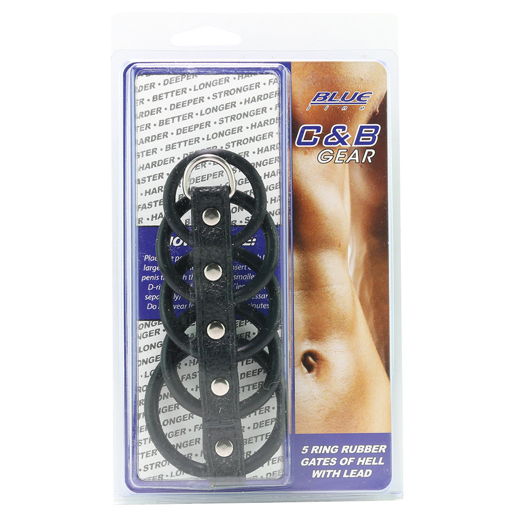Blue Line 5 Ring Rubber Gates of Hell Cock Cage with Lead